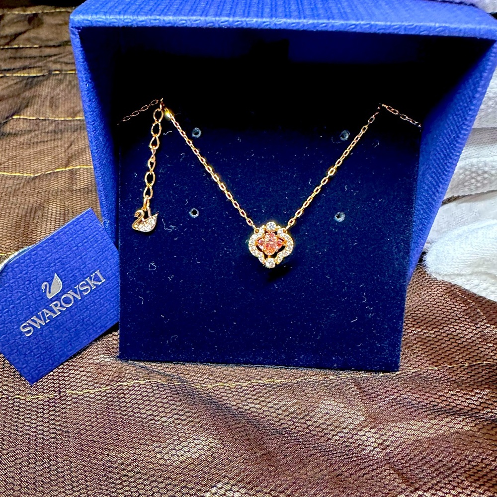 Swarovski Gold Necklace with Rose Crystal